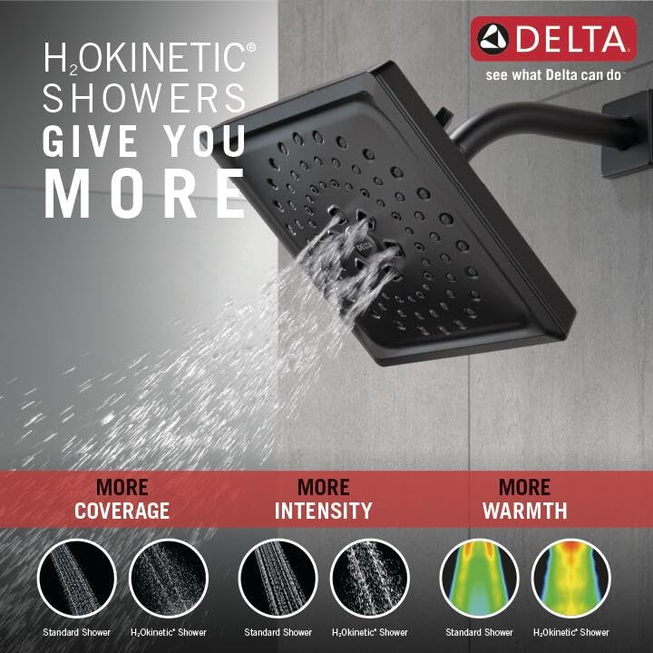 Delta Faucet 3-Spray H2Okinetic Shower Head, Matte Black 52684-BL