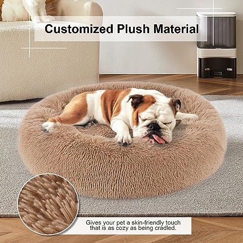 Dog Bed, Cat Calming Bed, Faux Fur Pillow Pet Donut Cuddler Round Plush Bed for Large Medium Small Dogs and Cats