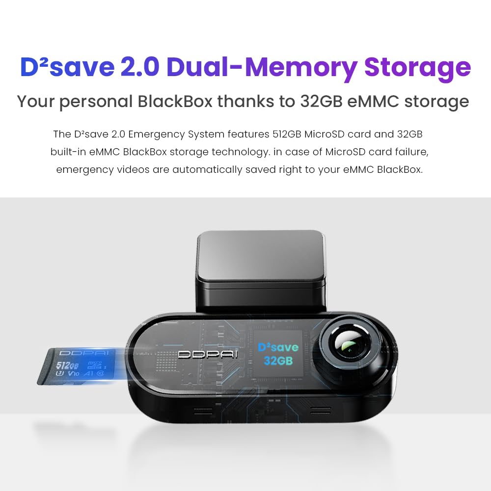 DDPAI 4K Car Dash Cam Front and Rear 2160P+1080P Dashcam Built-in 32G eMMC Voice Control ADAS 5G WiFi GPS G-Sensor with APP Control Night Vision 24 Hours Parking Monitor Support 512GB TF Card, N5 Dual
