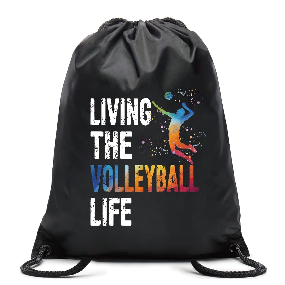 Pishovi Living The Volleyball Life Drawstring Waterproof, Volleyball Sports Bag for Man Women, Volleyball Player Gifts, Gift for Volleyball Lover, Volleyball Lover Gift Idea