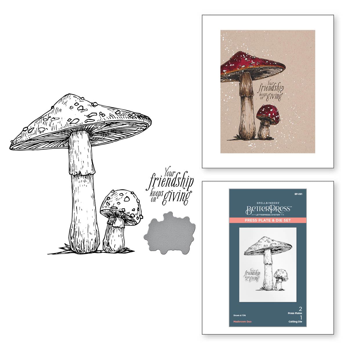 Spellbinders Mushroom Duo Press Plate & Die Set, Metal