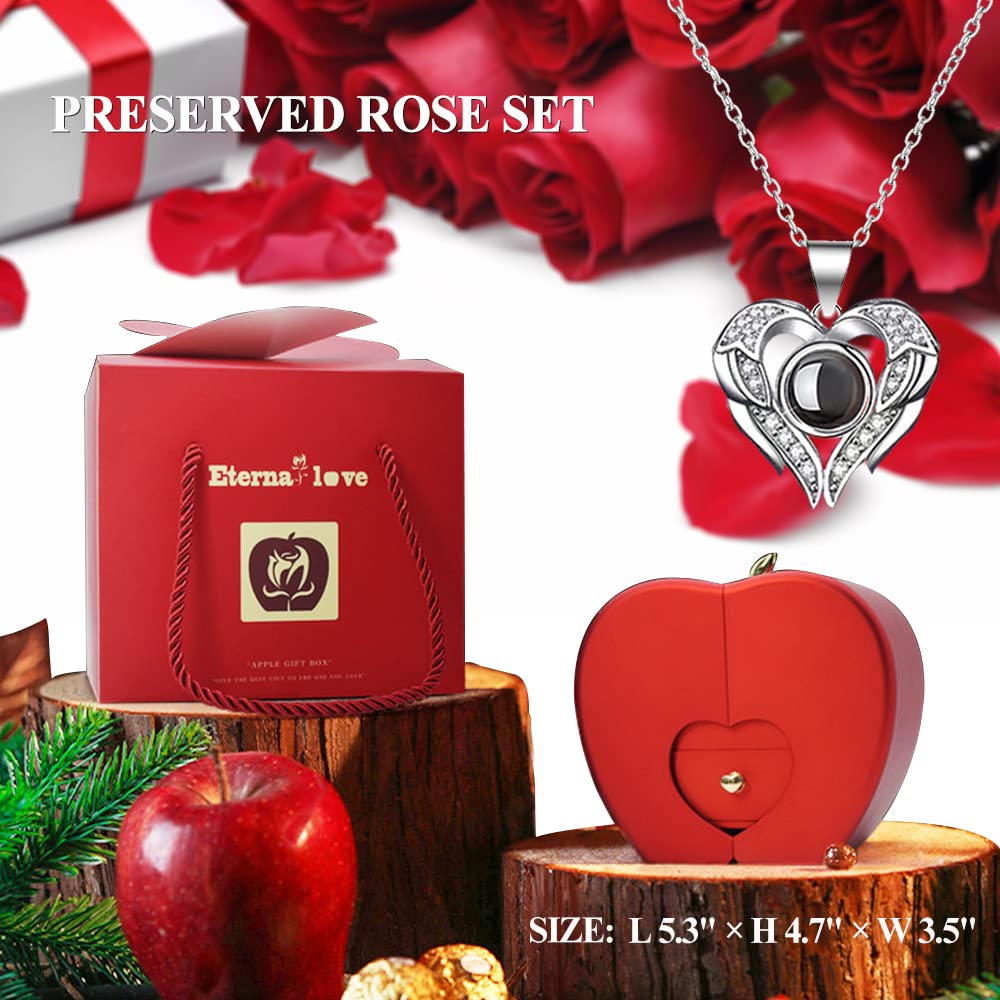 Preserved Real Rose with I love you Necklace 100 Languages, Gifts for Girlfriend, Women, Mom, Wife, Gifts Idea on Christmas, Valentine's Day, Mother's Day, Birthday, Anniversary, Thanksgiving