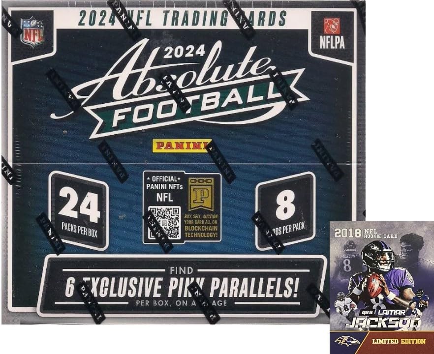 NEW 2024 Panini ABSOLUTE Football Card HUGE Retail Box with 192 Cards, Plus Novelty Lamar Jackson Card Pictured