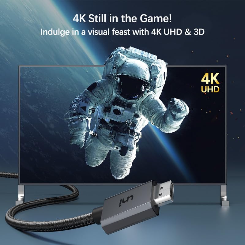 uni 4K DisplayPort to HDMI Cable 3.3ft Unidirectional [4K@30Hz, 1440P@60Hz, 1080P@120Hz], Sturdy Braided DP to HDMI Cord for Monitor, Display Port to HDMI Cable Compatible with DELL, GPU, AMD, NVIDIA