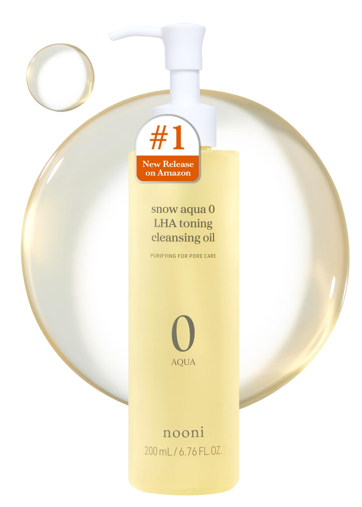 NOONI Cleansing Oil - Snow Aqua 0 LHA Toning Pore Care Korean Facial Oil Cleanser, 6.76 fl.oz (200 ml) | Makeup Double Cleansing, Glass Skin, Eggie Skin, Blackhead Control, Pore Cleansing Oil for Face