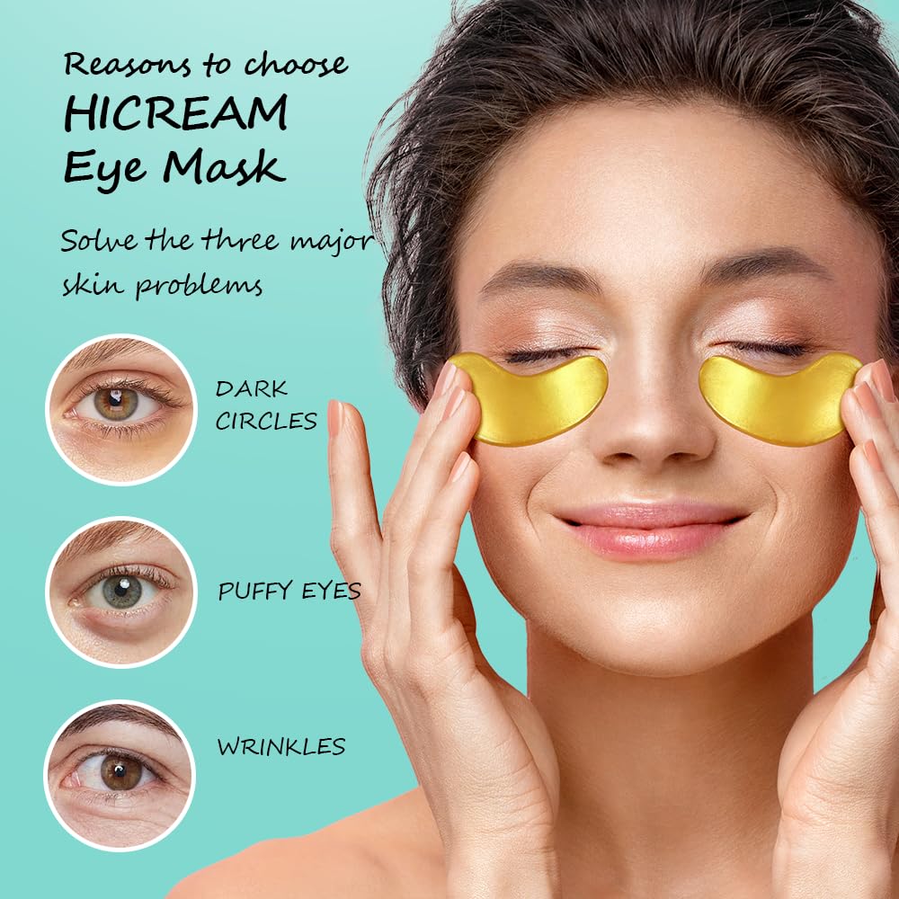 Hicream Under Eye Patches(24 Pairs) - Valentines Day Gifts for Women, Gold Eye Mask for Anti-aging, Dark Circle, Puffiness, Under Eye Bags, Wrinkles with Collagen and Hyaluronic - Bridesmaid Gifts