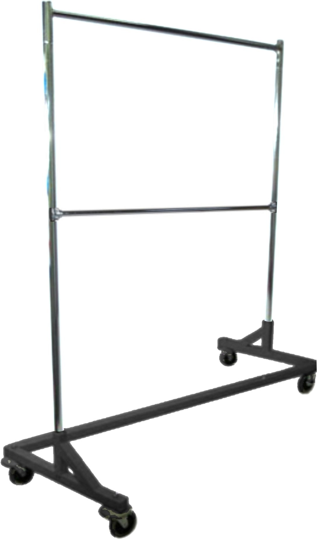 Only Hangers GR600-EH Deluxe Commercial Grade Rolling Z Garment Rack, 400lb Capacity, 63" Length with Add-On Extra Double Rail, Adjustable Height Chrome Uprights and Black Base, One Rack