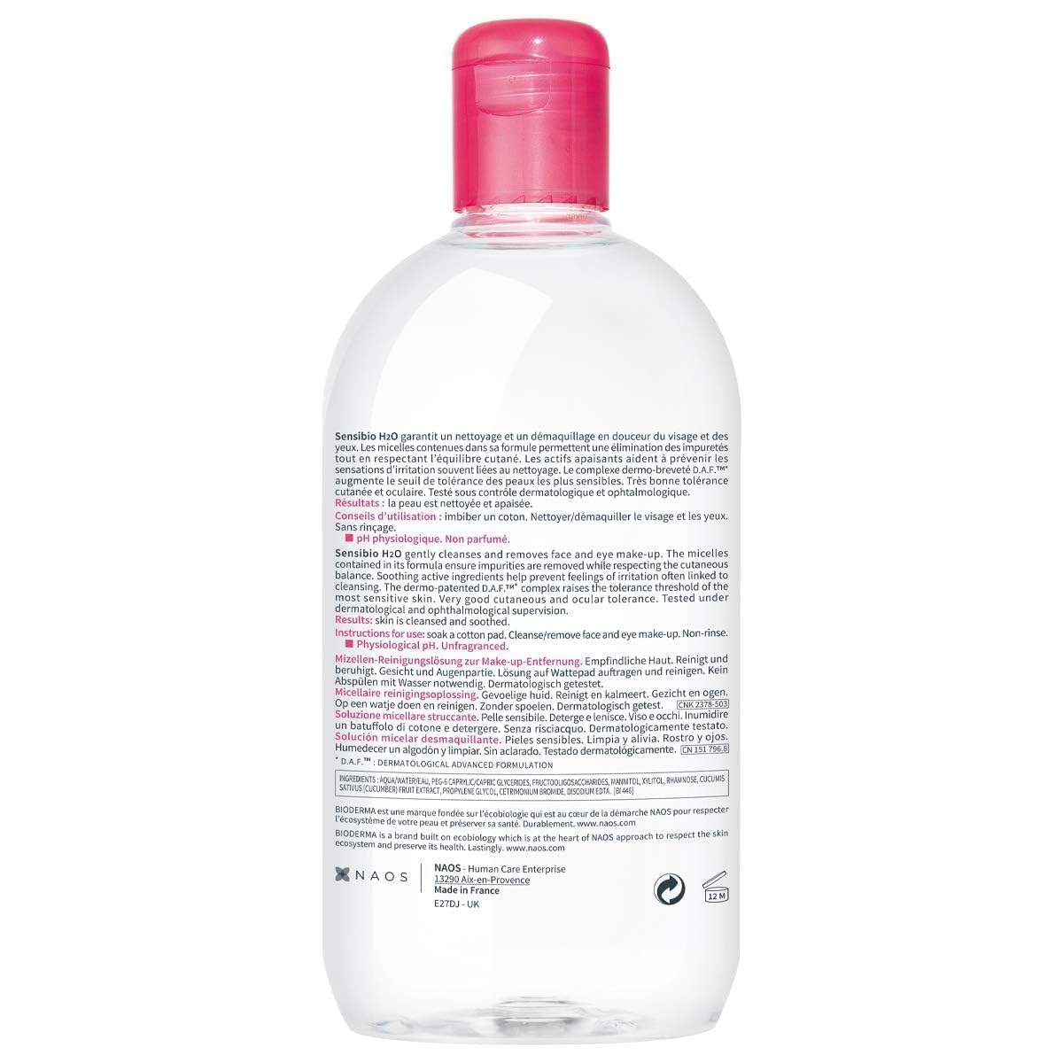 Bioderma - Sensibio - H2O Micellar Water - Makeup Remover Cleanser - Face Cleanser for Sensitive Skin