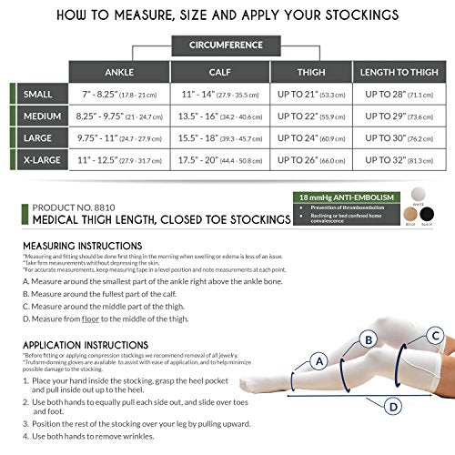 Truform Surgical Stockings, 18 mmHg Compression for Men and Women, Thigh High Length, Open Toe, Beige, Small