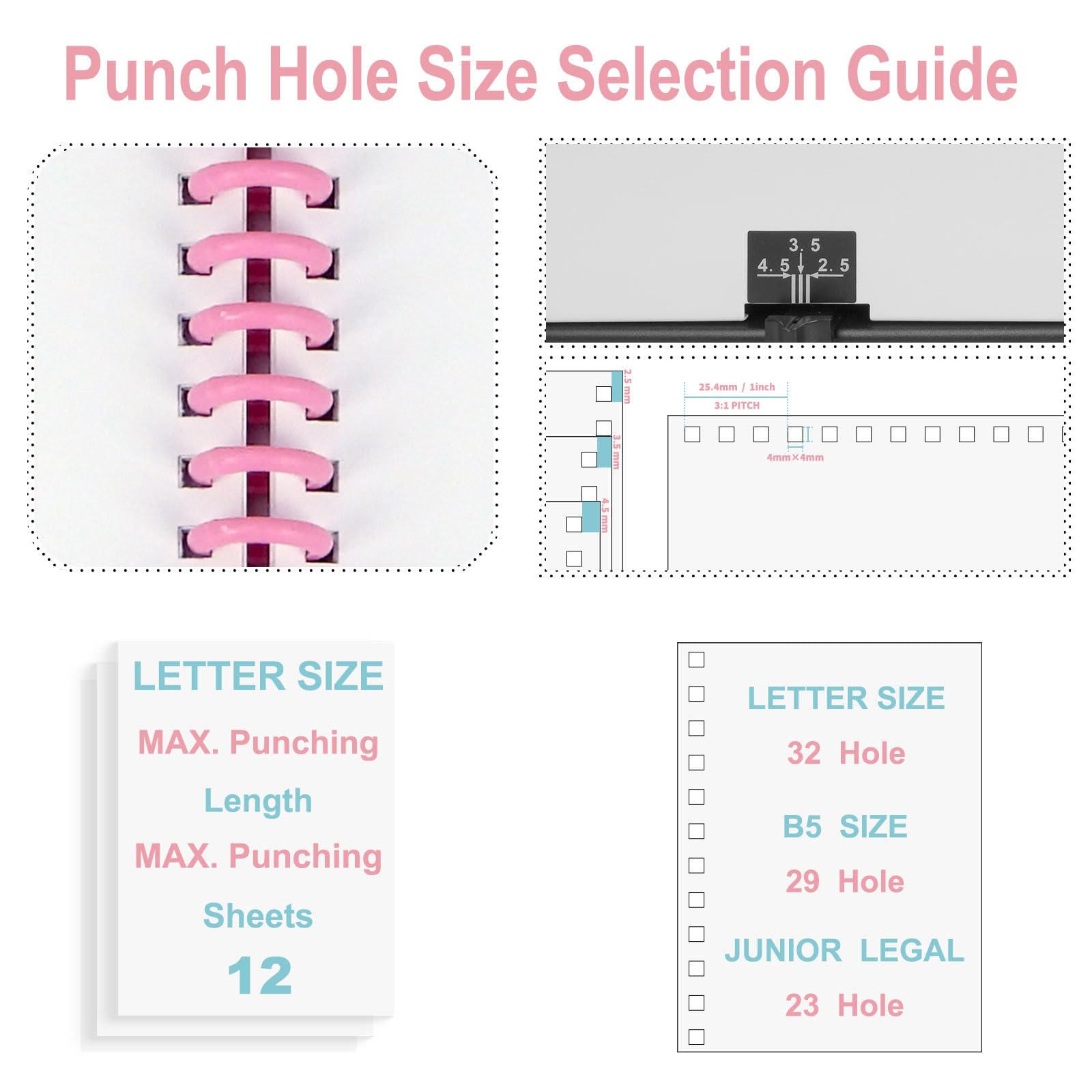 Rayson PT1202 Binding Machine, 3:1 Pitch, 32-Holes, Punch 12 Sheets with Sturdy Metal Construction