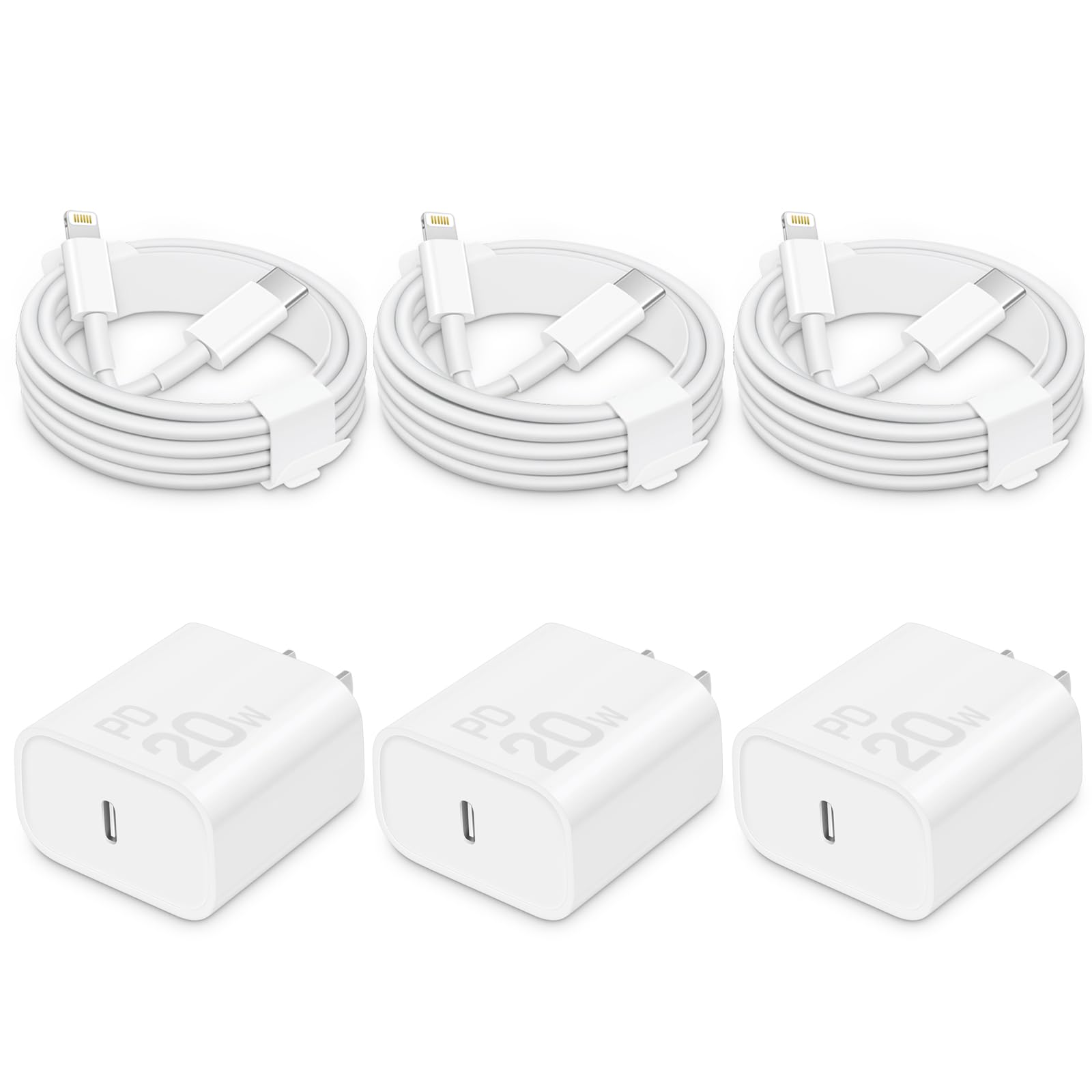 i Phone Charger Fast Charging-20W USB-C Wall Charger Block with 6 Ft Charger Cord [MFi Certified] Compatible with IP 14/13/12/11/X Series, i Pad & More [3Pack]