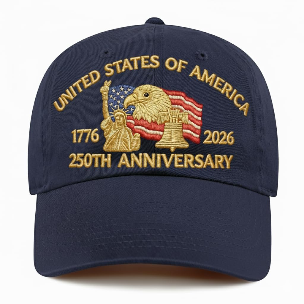 Embroidered United States 250th Anniversary Hat - 250 Years Anniversary USA Trucker Hat for Men Women, Adjustable Patriotic Baseball Cap (A-Navy Blue)