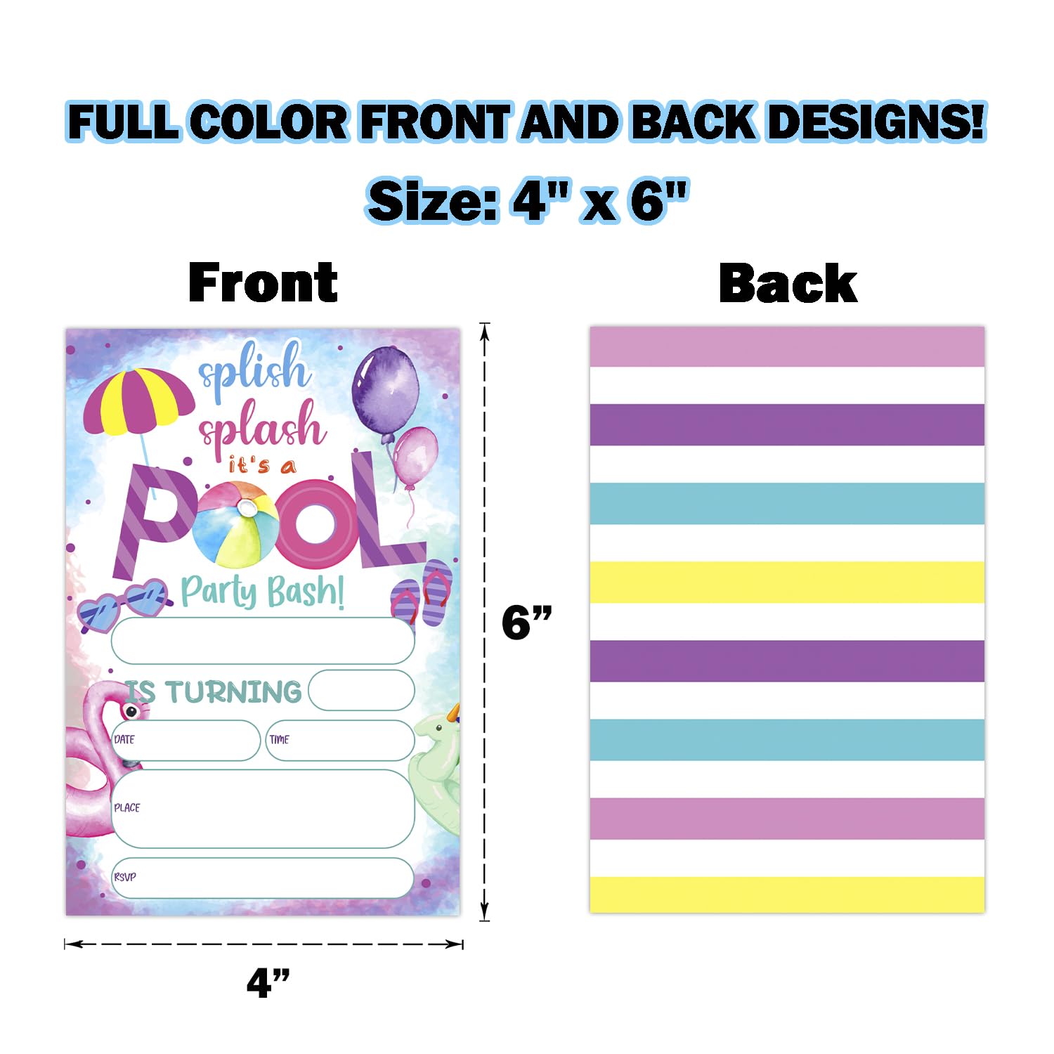 haipino Splish Splash Pool Birthday Party Invitation, Pool Party Invitation Cards for Kids Girls Boys, Summer Swimming Birthday Party Celebration Supplies, 20 Invitations with Envelopes - JY741