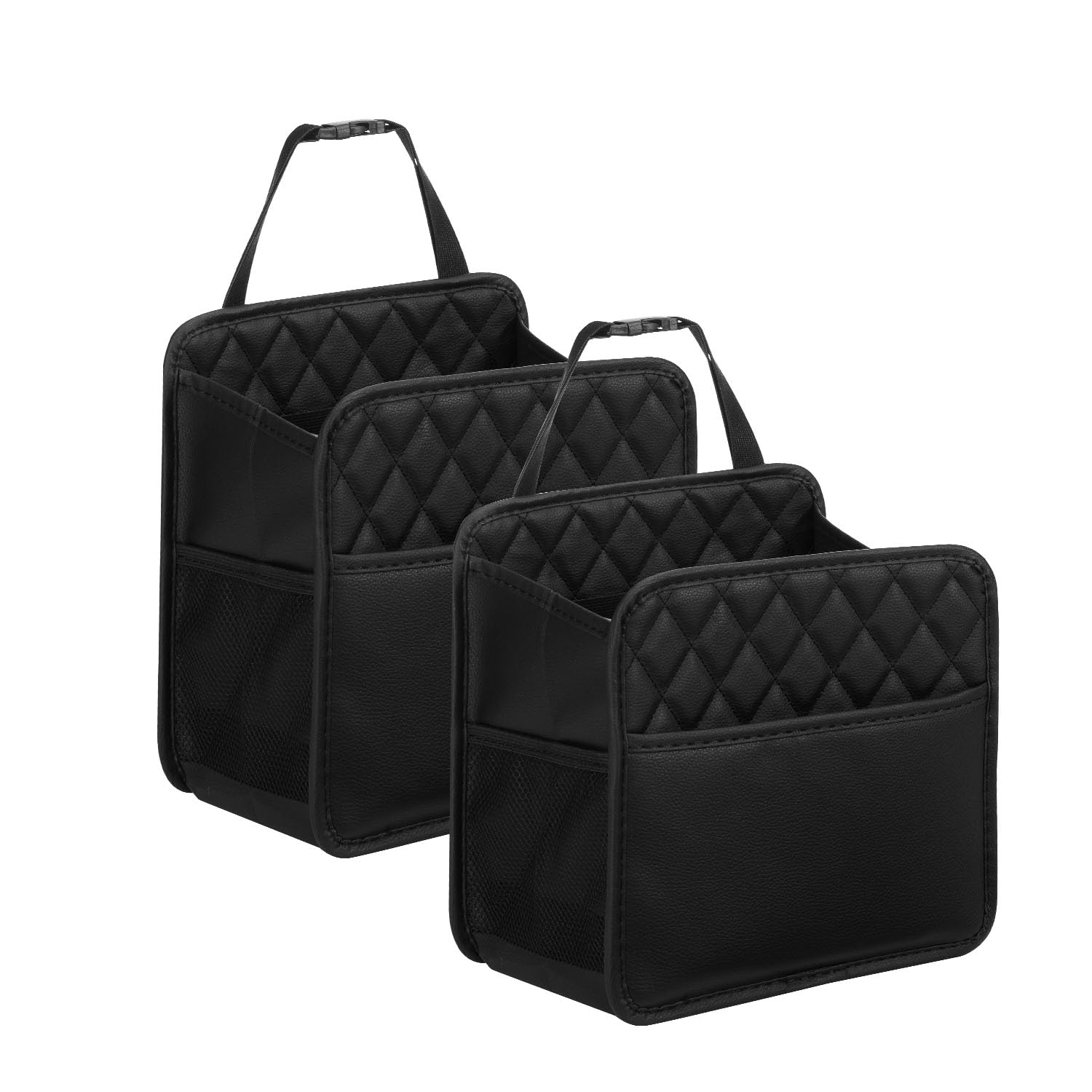 LXUNYI Car Organizer Back Seat, 2 Pack Waterproof Pu Leather Car Seat Storage Bag Large Foldable Universal Hanging Car Seat Back Organizer for Kids & Adults with Cup Holders Car Travel Accessories