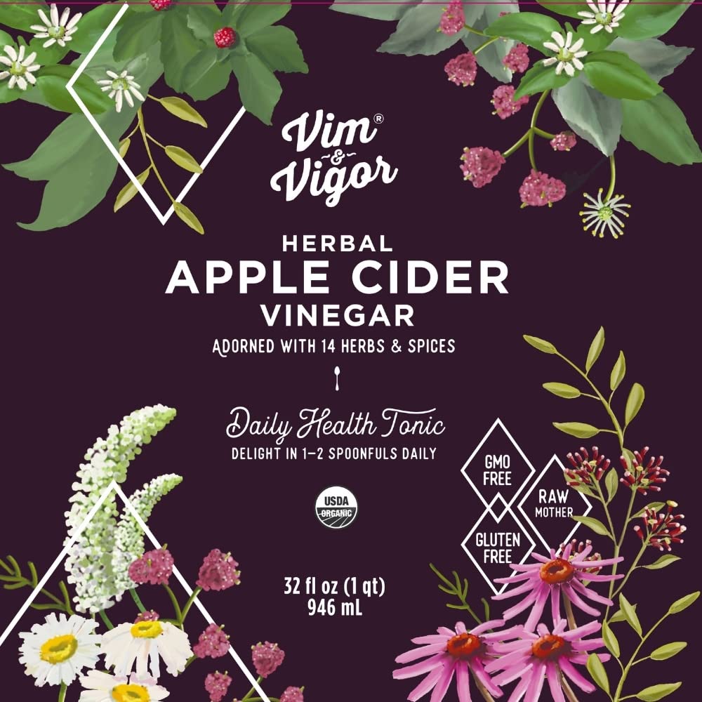 Tonic, Vim & Vigor, 32 shots, Apple Cider Vinegar, 14 herbs, Vegan, Whole, Organic, Paleo, Keto, Whole 30, USA Made