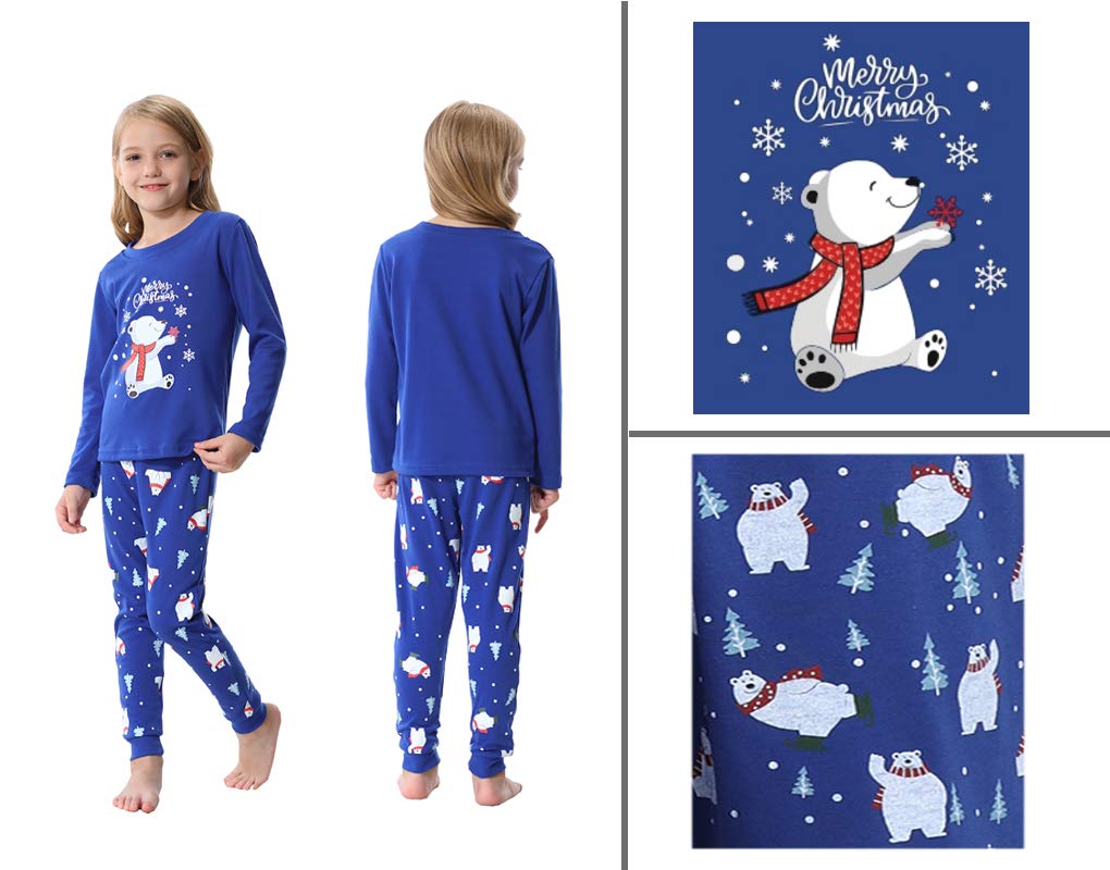 Vopmocld Christmas Family Matching Pajama Red Holiday Pjs Sets Cotton Sleepwear Polar Bear PJS, Blue-men, Large