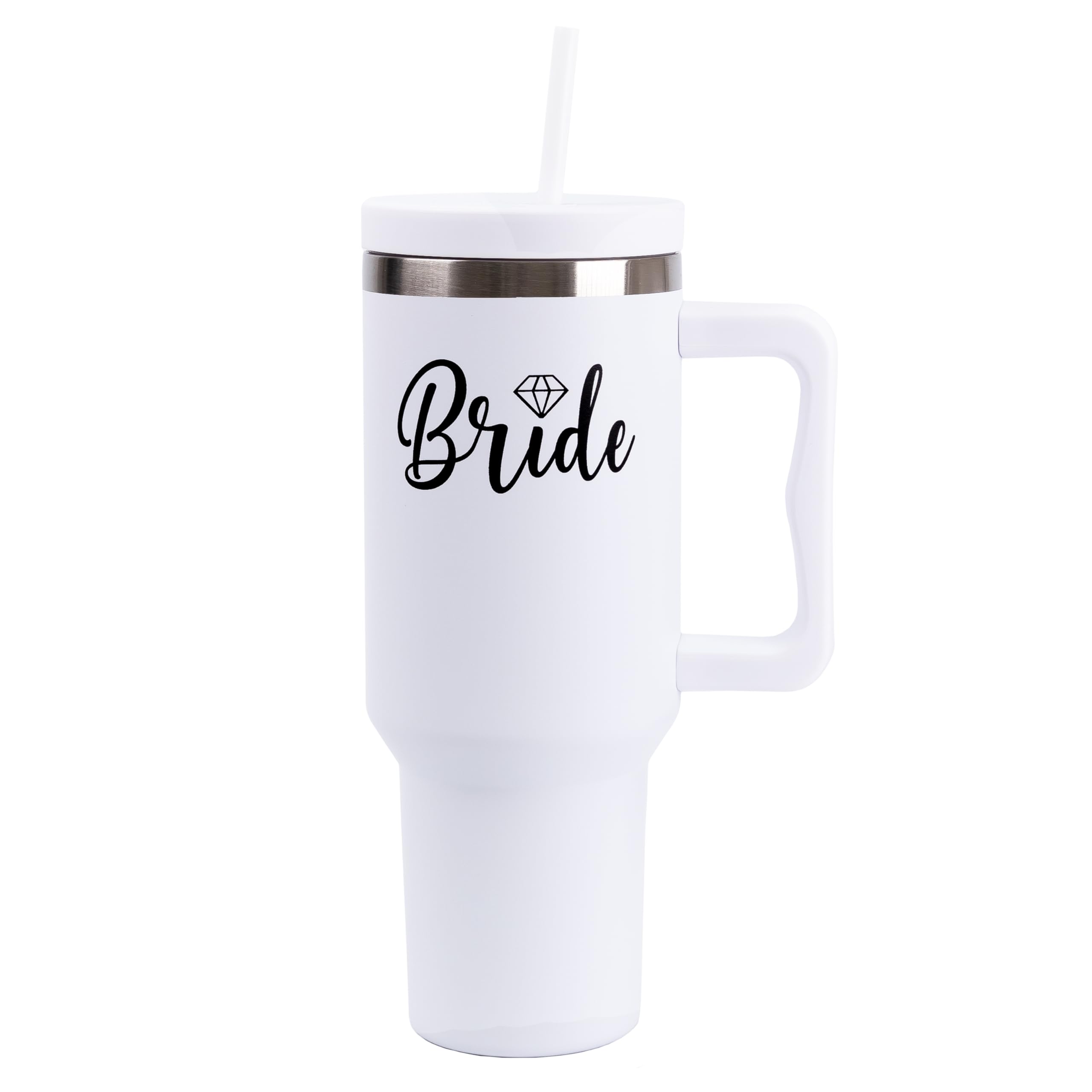 Hacienda Art & Home Bride's 40 Oz Tumbler with Handle and Straw - Insulated Stainless Steel Water Bottle Fits in Car Cup Holder - Bachelorette Gift, Bridal Shower Gift (Bride White)