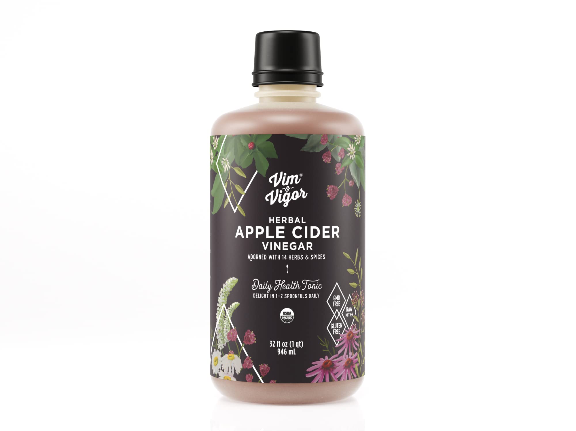 Tonic, Vim & Vigor, 32 shots, Apple Cider Vinegar, 14 herbs, Vegan, Whole, Organic, Paleo, Keto, Whole 30, USA Made