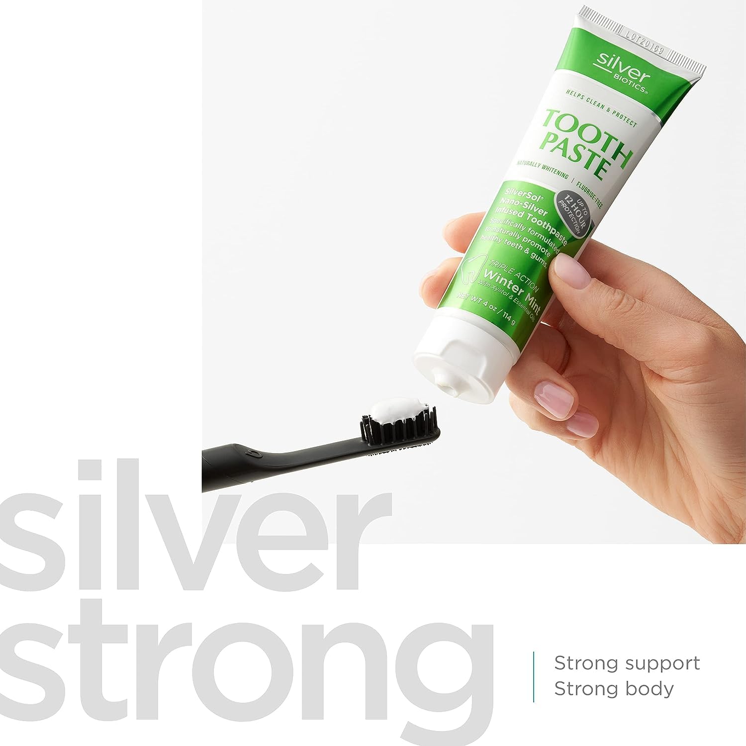 Silver Biotics Tooth Paste | SilverSol Ag₄O₄ 20 ppm Nano-Silver Infused + Above-Sea Coral Calcium | Naturally Whitening | Flouride-Free | Winter Mint | 4 oz