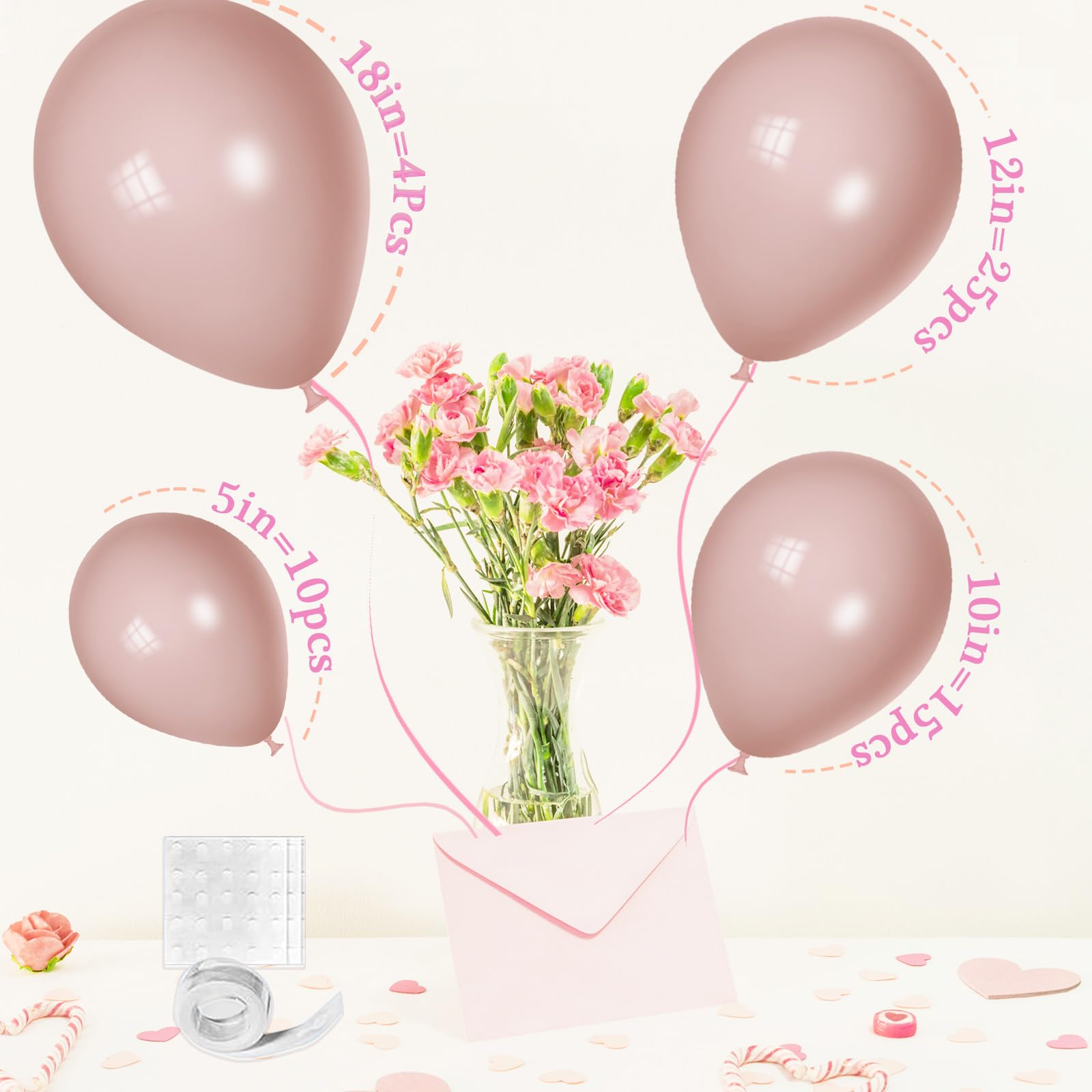 Scmdoti Dusty Pink Balloons - Different Sizes 18, 12, 10, 5 Inches - Pink Balloon Garland Arch for Birthday, Baby Shower, Wedding, Graduation Parties