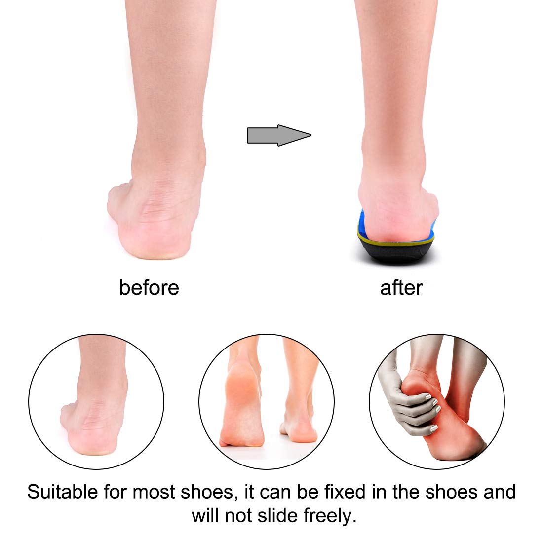 High Arch Support Insoles Plantar Fasciitis Orthotic Shoes Inserts Relieve Flat Feet Heel Pain Athletic Cushioning