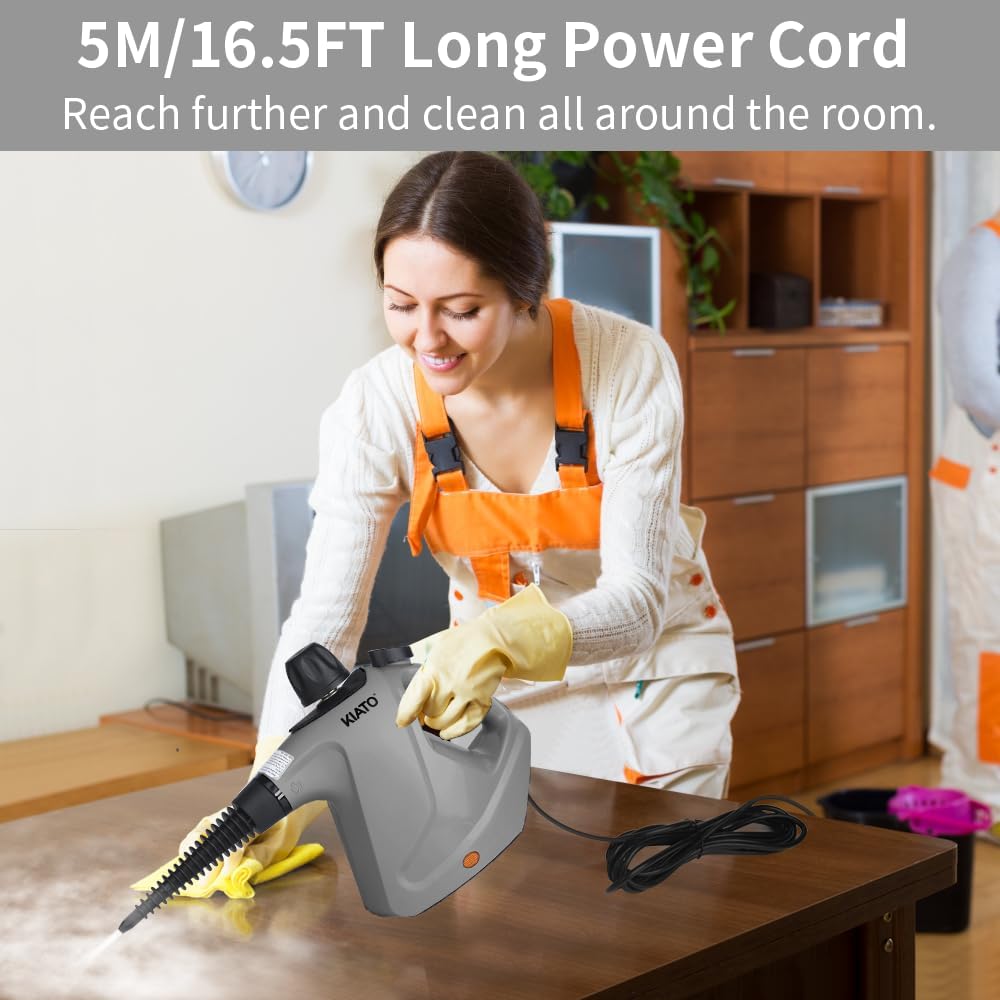 Kiato Handheld Steam Cleaner, 10 in 1 Handheld Steamer for Cleaning, Upholstery Steam Cleaner for Surface Cleaning Home, Sofa, Car, Office (Grey)