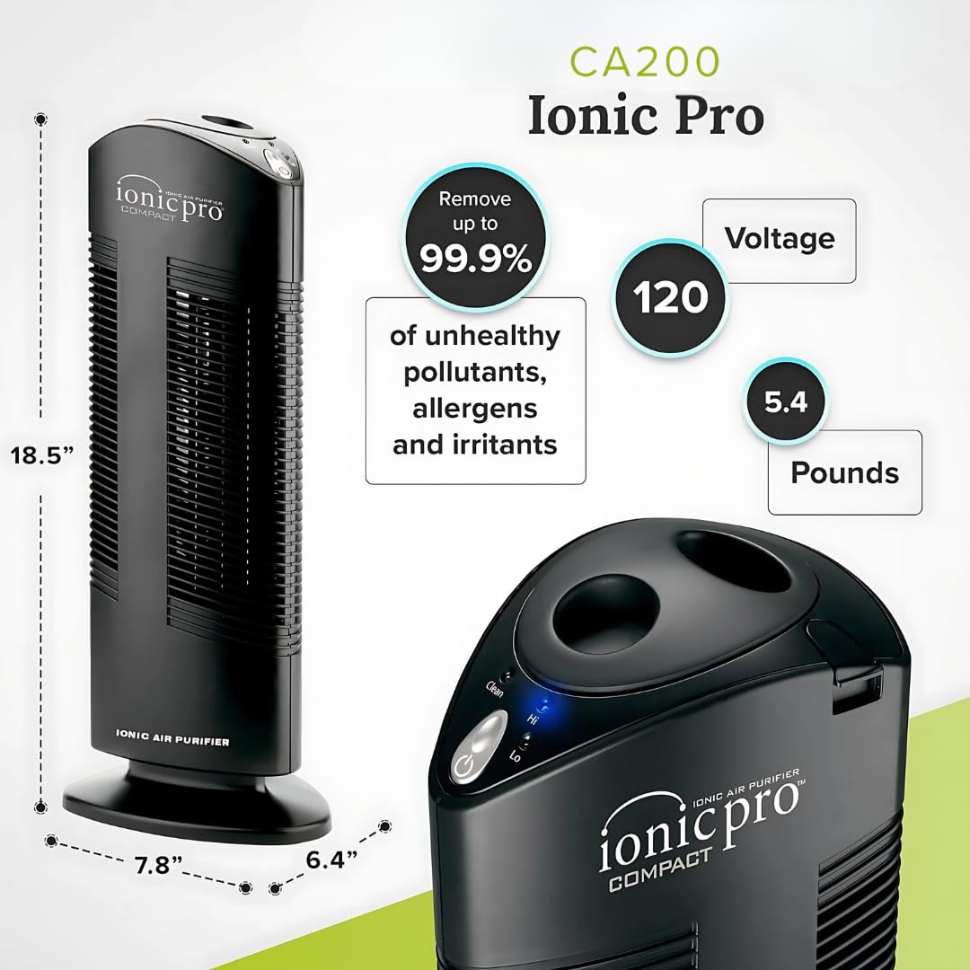 Envion - Ionic Pro CA200, Compact Air Purifier Tower For Rooms Up to 200 Sq. Ft. (Black)