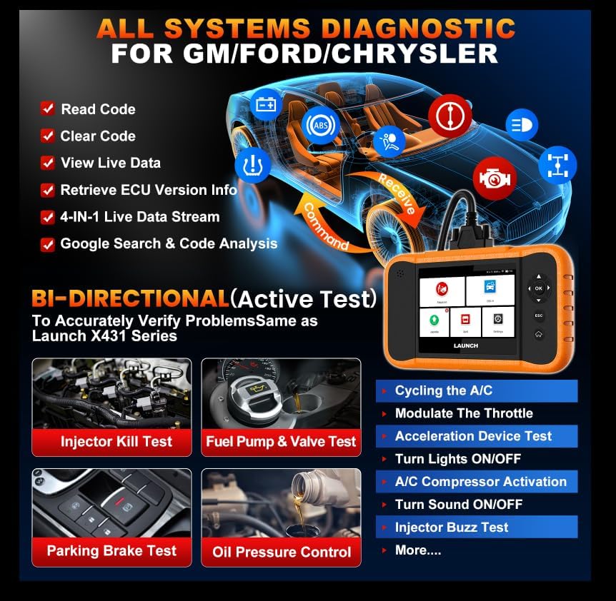 LAUNCH X431 Creader Elite 2.0 FGC OBD2 Scanner, Bi-Directional Scan Scanner for Ford, GM, Chrysler, All Fr ee Reset Full System Diagnostic Scanner, AUTOVIN, Online Feedback, Lifetime Free Update