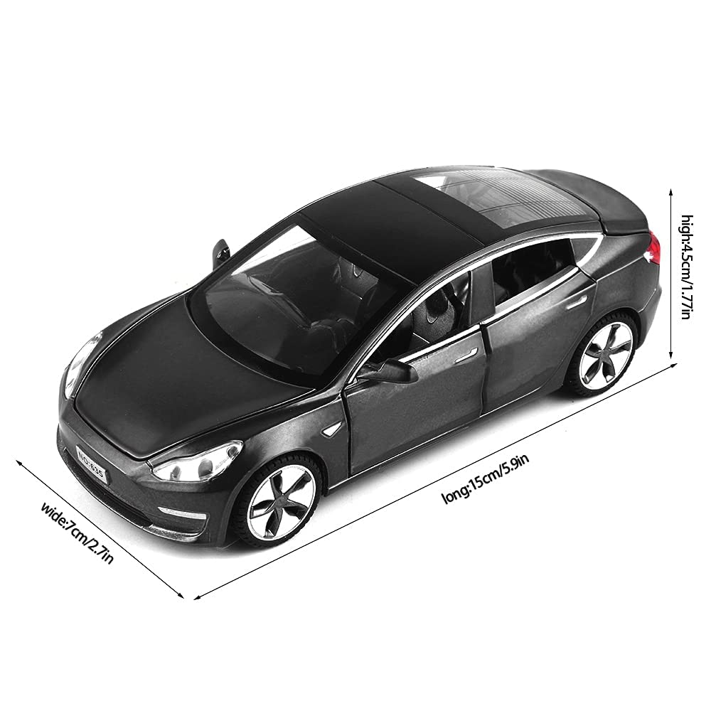 1:32 Scale Model 3 Car Toy Pull Back with Sound and Light, Alloy Diecast Mini Vehicles Toys for Kids Gift or Tesla Car Model Collection Enthusiasts Gift (Noble Black)