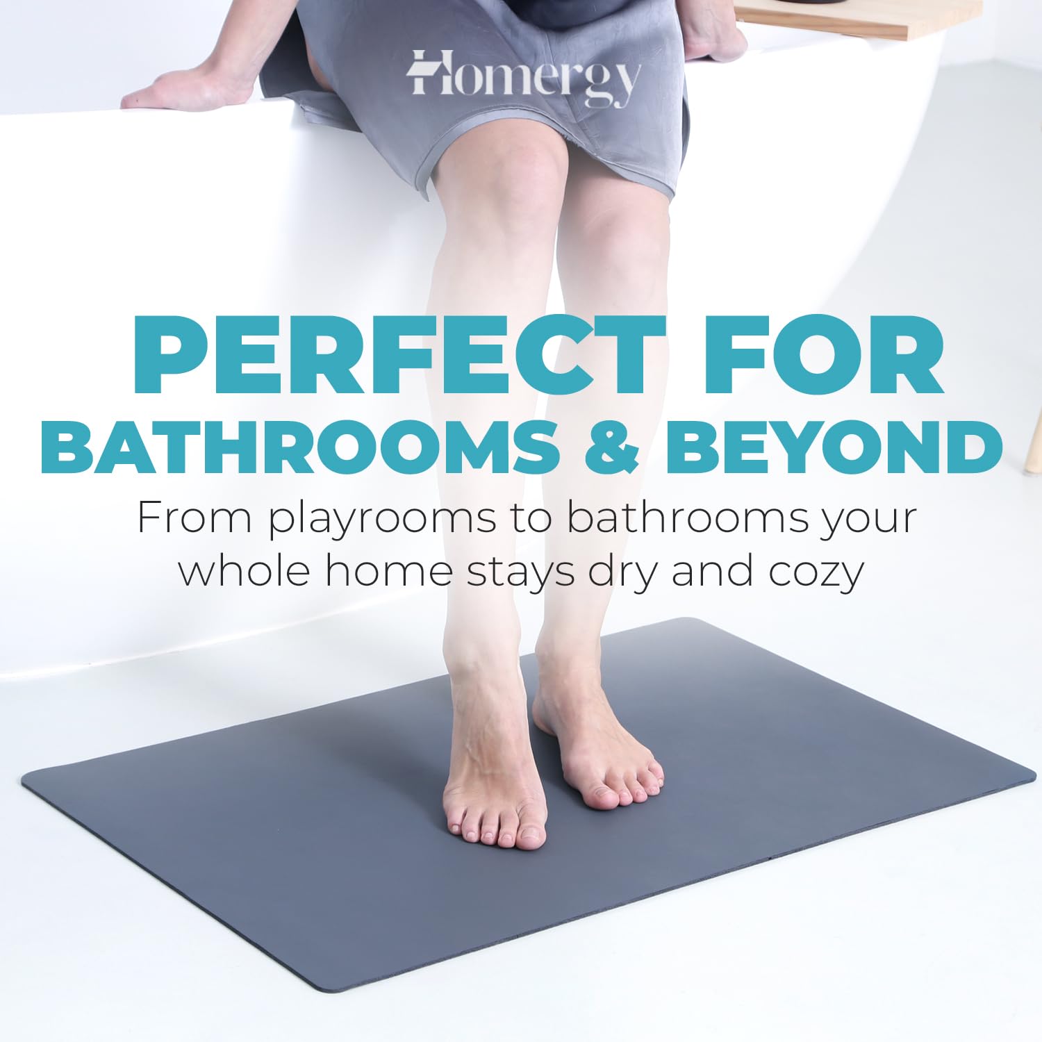 Homergy Bath Mat – Super‑Absorbent & Quick‑Dry with Non‑Slip Rubber Backing, Machine Washable & Odor Resistant – 16×24 in, Dark Gray