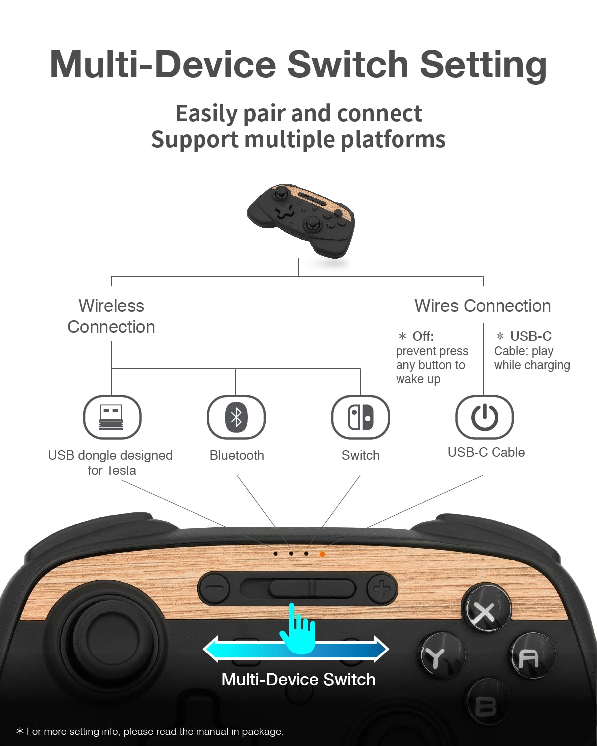 Jowua Multi-Device Wireless Controller Compatible for Tesla Model 3/Y/S/X/cybertruck, Compatible for Switch, one controller, SPECIAL PROGRAMMED and DESIGN FOR TESLA, Compatible for Tesla STEAM (WOOD)