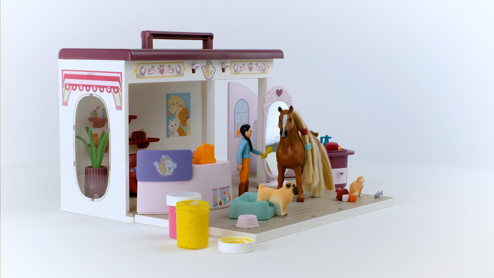 Schleich Horse Club Sofia's Beauties Pet Salon 66-Piece Playset - Includes Horse Figurine, Caretaker, Puppy Friends, and Animal Salon Plus Accessories for Boys and Girls, Gift for Kids Age 4+