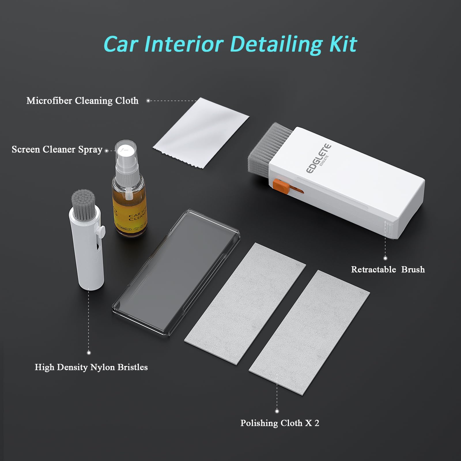 Car Screen Cleaner with Detailing Brush - Screen Cleaner Spray Car Detailing Kit Interior Cleaner for Touch Screen Display Dashboard, Car Cleaning Kit for Tesla Model 3 Y Jeep BMW Honda Benz Chevy