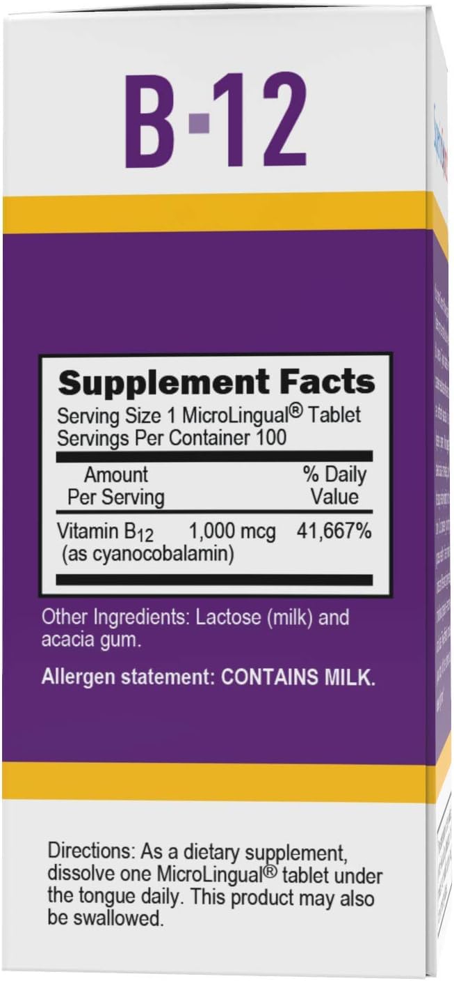 Superior Source No Shot Vitamin B12 Cyanocobalamin 1000 mcg, Quick Dissolve MicroLingual Tablets 100 Count, B12 Supplement to Increase Metabolism and Energy Production, Nervous System Support, Non-GMO