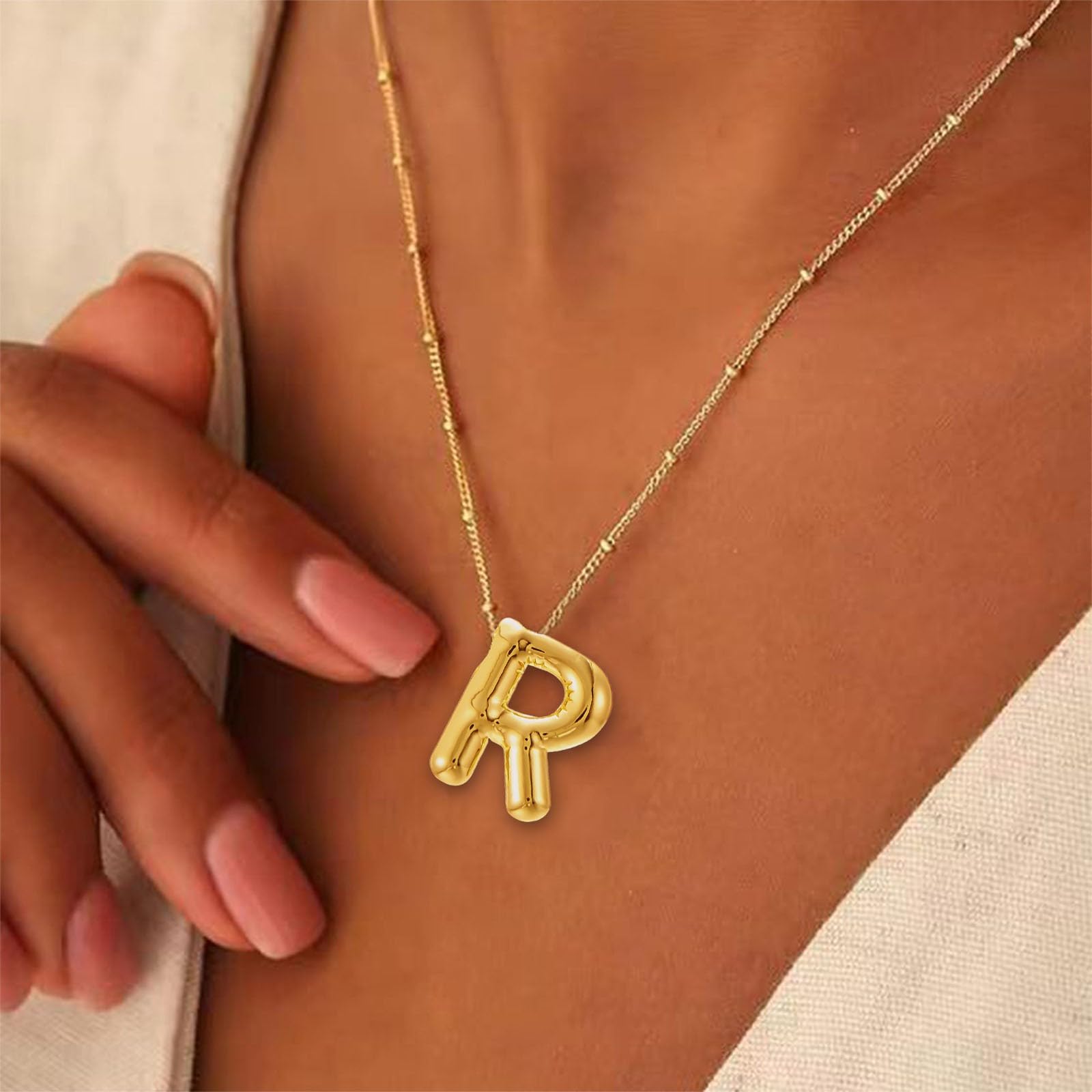 Cheap Gifts for Women Under 2 Dollar Items Only 1 Dollar Items Bubble Letter Necklace Gold Initial Necklaces for Women Name Trendy Chunky Charm Pendant Gold Jewelry Birthday Gifts Her Mom Wife