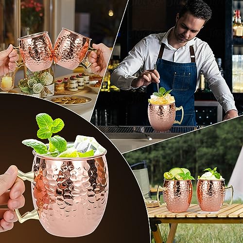 Amrules Moscow Mule Mugs, 16 oz Black Hammered Mule Cup with 304 Stainless Steel Lining and Brass Handle, Perfect for Cold Drinks, Beer, Wine, Bars, Parties