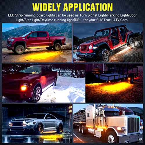 Nilight Truck Running Board Lights 2PCS 60 Inch LED Side Maker White Courtesy Light & Sequential Amber Turn Signal Lighting Strips Kit for Trucks Pickup SUV