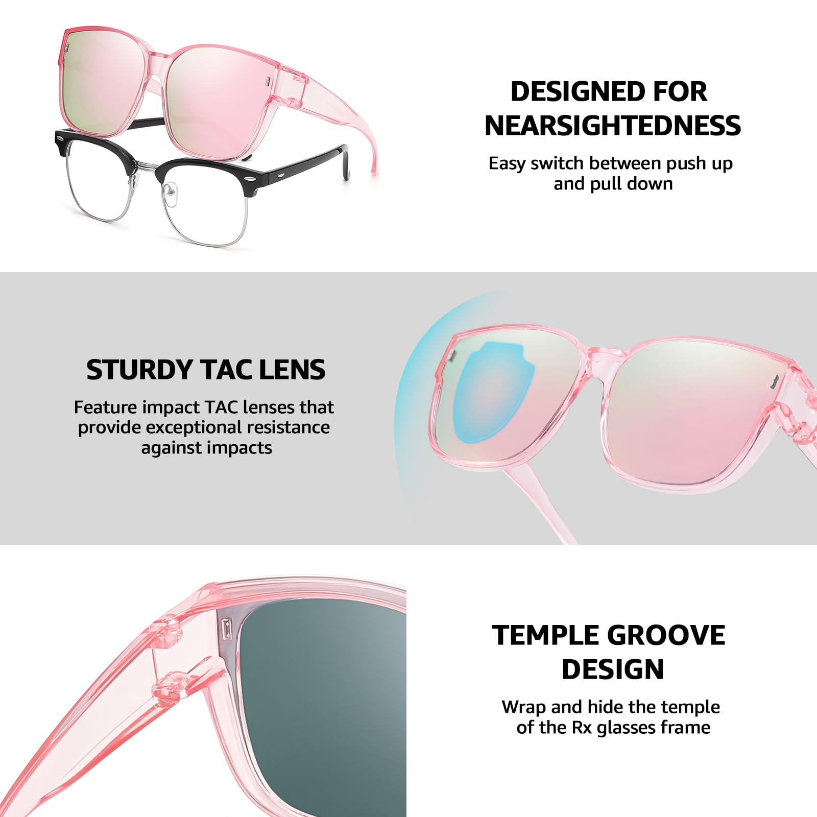 TJUTR Polarized Fit Over Sunglasses for Women, Trendy Oversized Over Prescription Glasses Shades with UV Protection TS3091
