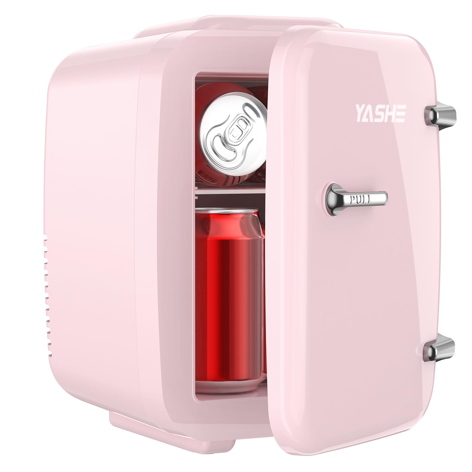 YASHE Mini Fridge, 4 Liter/6 Cans Small Refrigerator for Skincare, 110V AC/ 12V DC Thermoelectric Cooler and Warmer for Drink Office Dorm Bedroom Car, Pink