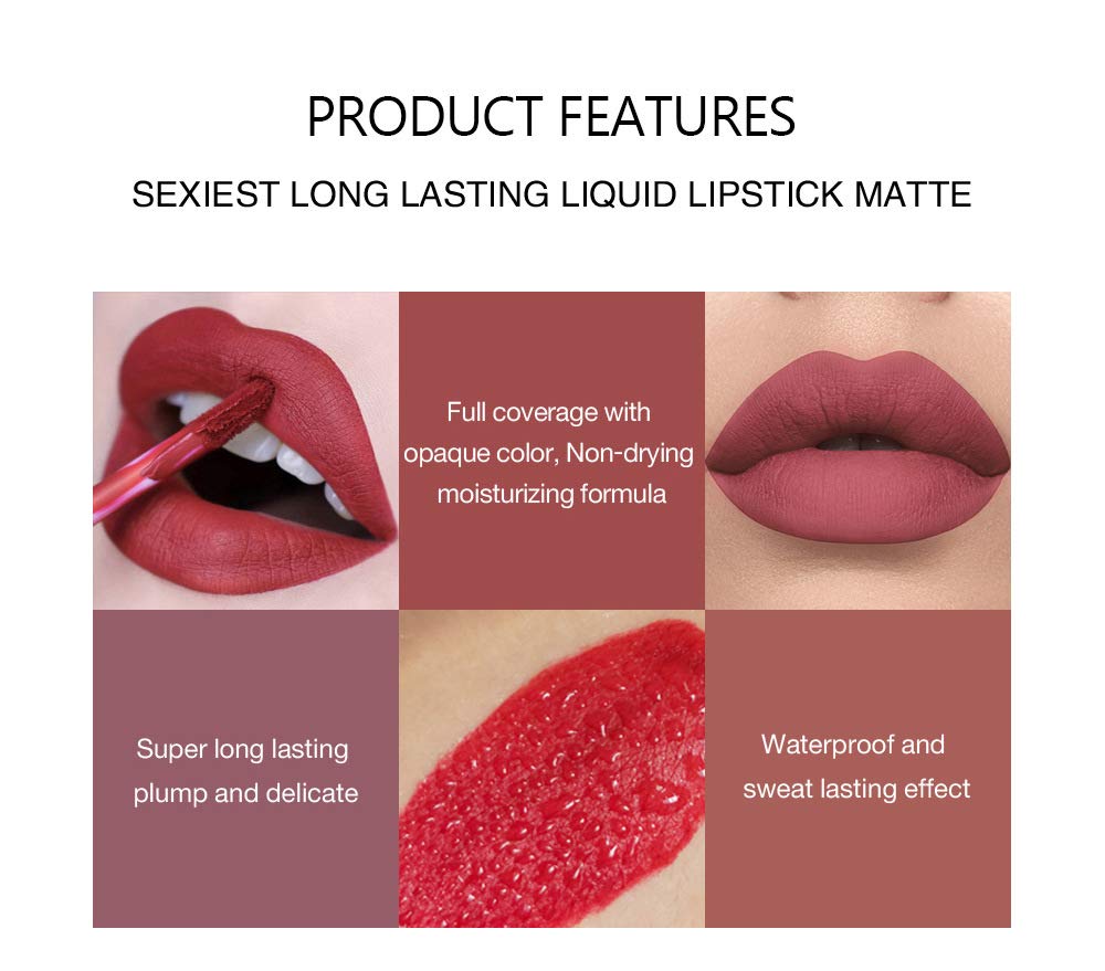 BestLand 6Pcs Matte Liquid Lipstick Makeup Set, Matte liquid Long-Lasting Wear Non-Stick Cup Not Fade Waterproof Lip Gloss (Set A)