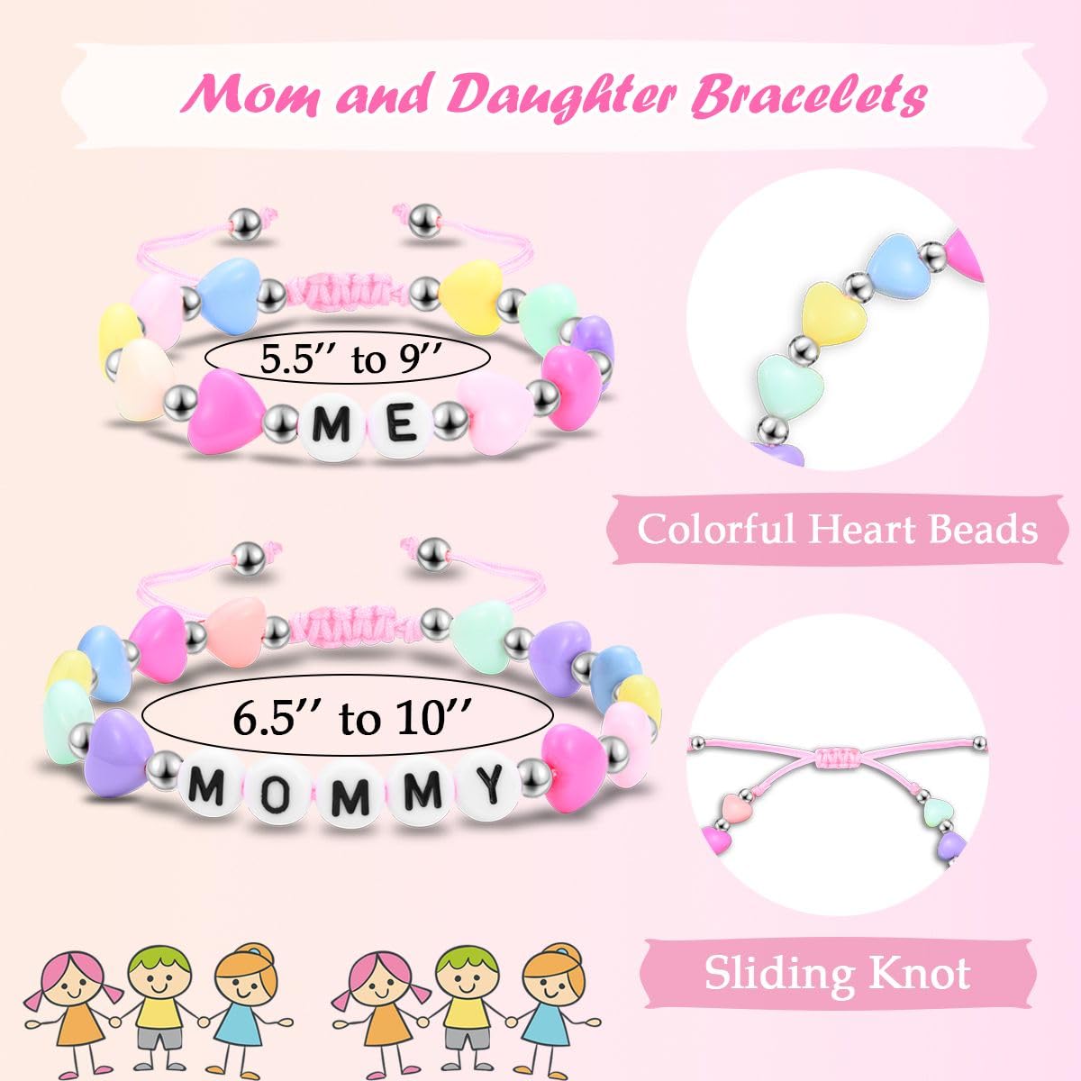 IKIATY First Day of Preschool Bracelet Gifts, First Day of School Prek Bracelet Mommy and Me, Mother Mom and Daughter Heart Bracelets Set 2, Back to School Gifts for Girls Daughter