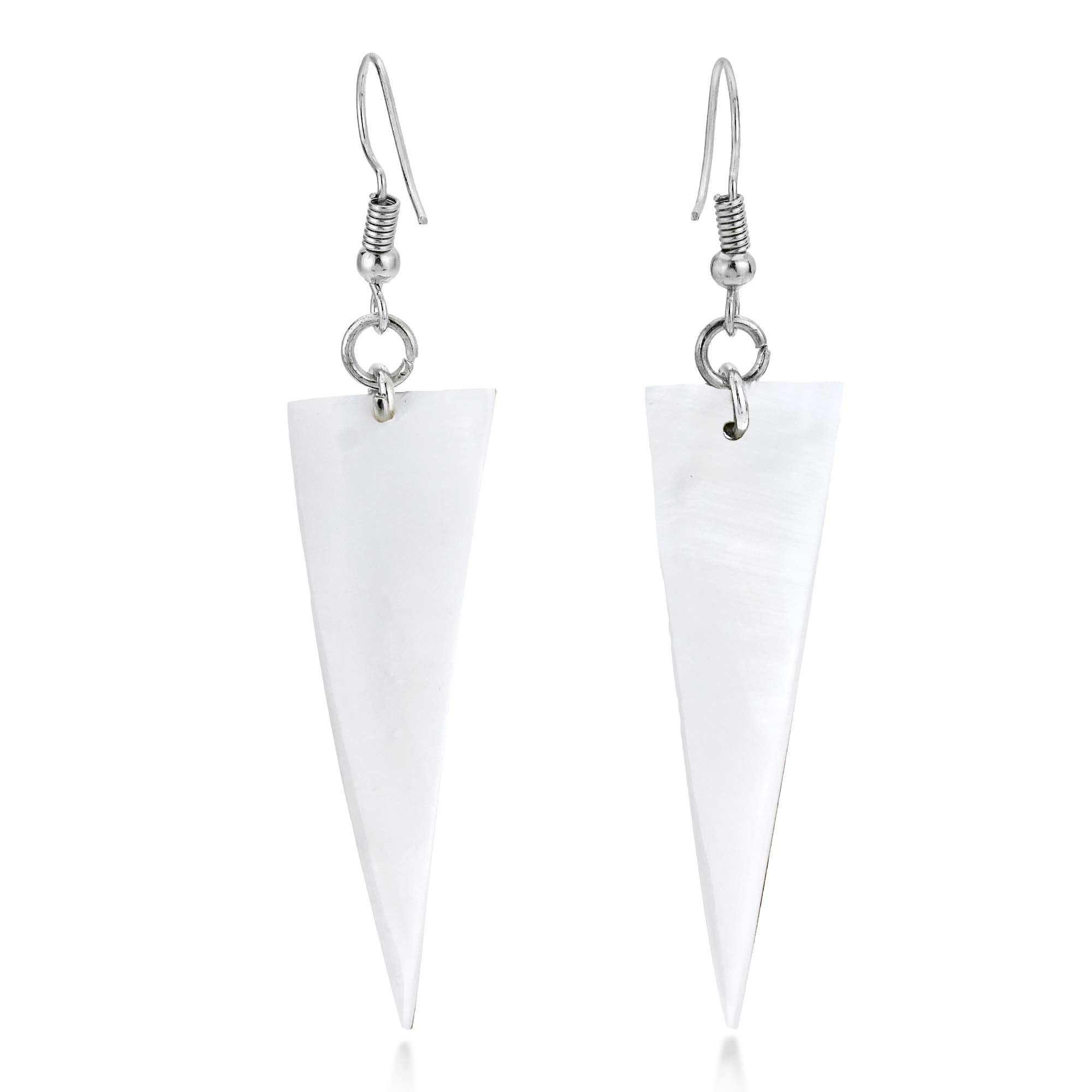 AeraVida Handcrafted Inverted Triangle White Kabibe Shell Triangle Dangle Earrings | Triangle White Dangle Earrings | Kabibe Shell Dangle Earrings for Women | Dangle Earrings for Women