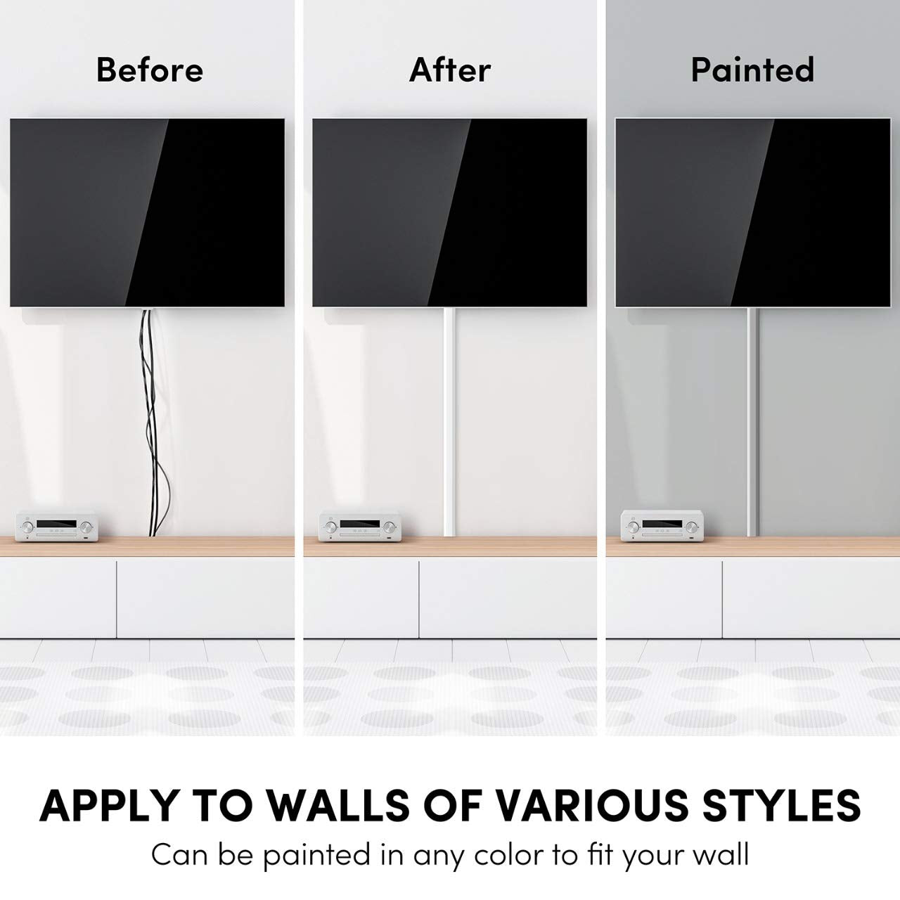 153in Cord Hider - Cord Covers for Wires on Wall, Cable Hider, Cable Cover - Cable Concealer, Cord Hider for Wall Mount TV, Wire Hider & Wire Cover TV Cable Hider Wall Kit - 9X(L17xW0.95xH0.5) - White