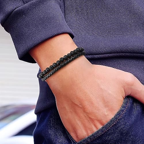BABORI Bracelets for Son Anniversary Birthday Gift for Him Leather Beads Bracelet Christmas Graduation Father's Day Jewelry Tigter Eyes Beads 8.5 Inches