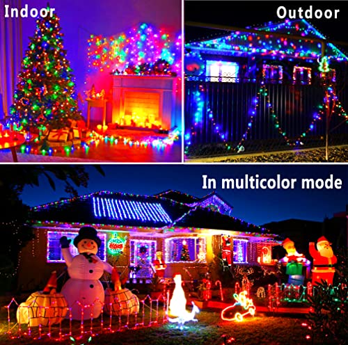 KNONEW 300 LED 99ft Christmas Lights Color Changing String Lights Outdoor, Clear Wire String Light 11 Modes for Xmas Tree Trunk Yard Porch Deck Wedding Party Warm White to Multicolor