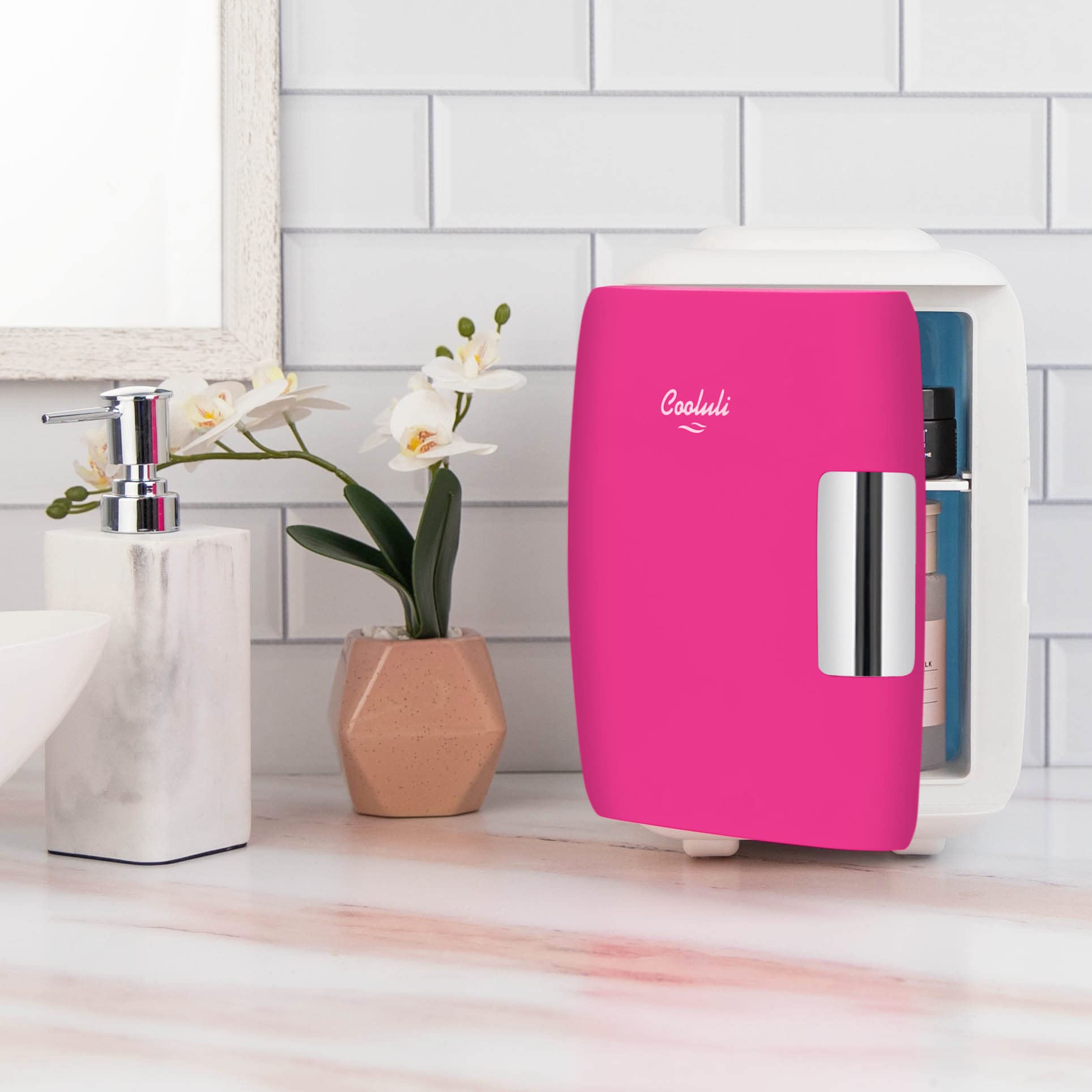 Cooluli Skincare Mini Fridge for Bedroom - Car, Office Desk & Dorm Room - Portable 4L/6 Can Electric Plug In Cooler & Warmer for Food, Drinks, Beauty & Makeup, 12v AC/DC & Exclusive USB, Fuchsia