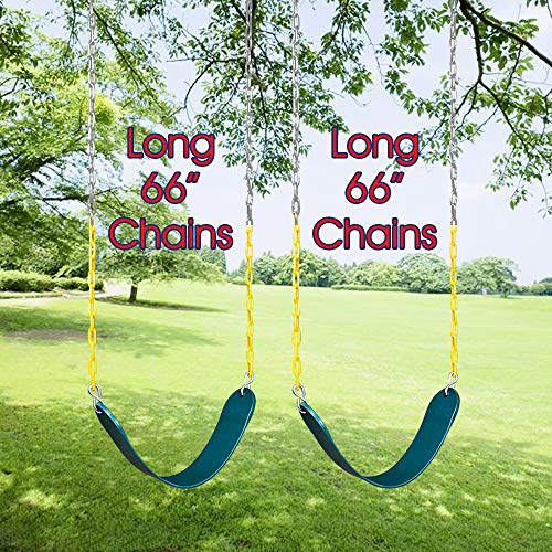 2 Pack Swings Seats Heavy Duty with 66" Chain Plastic Coated, Playground Swing Set Accessories Replacement with Snap Hooks and Hanging Strap