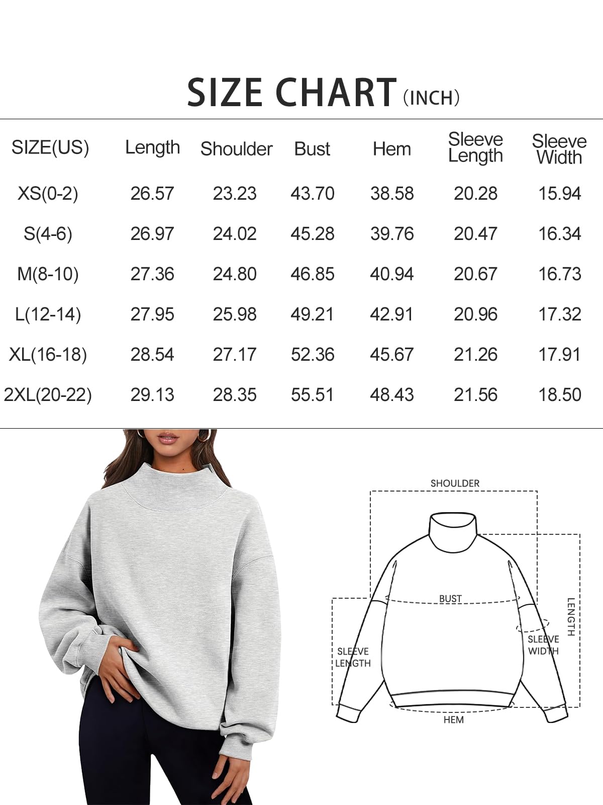 Trendy Queen Womens Oversized Sweatshirts Turtleneck Pullover Long Sleeve Hoodies Tops Fall Fashion Outfits 2024 Clothes Grey S