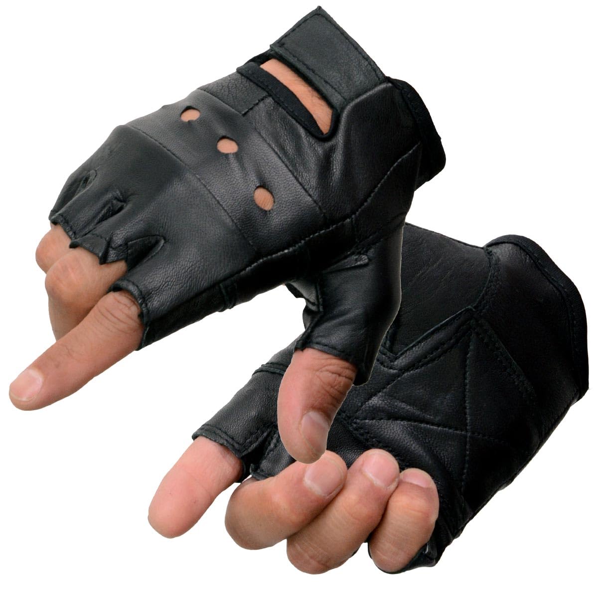 Milwaukee Leather SH216 Men's Black Leather Gel Padded Palm Fingerless Motorcycle Hand Gloves W/Breathable ‘Open Knuckle’ - Medium