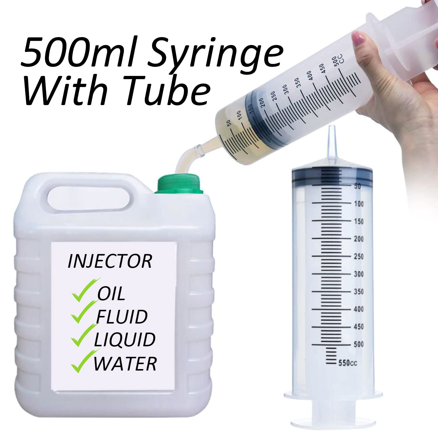 Giant Syringe for Liquid, Plastic Large 500ml Big Syringe with 31.5Inch Tube, 8Ga Blunt Needle, Individual Sterile Sealed for Scientific Dispensing Watering Paint Oil Refilling Feeding Measure